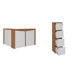 Kit 2 Peças com Balcão de Atendimento em L e Arquivo com 4 Gavetas e Chave - 2