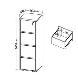 Kit 2 Peças com Balcão de Atendimento em L e Arquivo com 4 Gavetas e Chave - 19