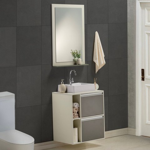 Gabinete e Espelheira 100cm Plena Premium Elite Branco/Chumbo