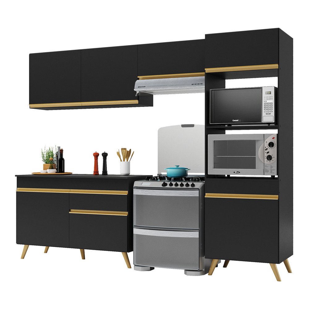 Cozinha Compacta 4 Pç com Armário e Balcão Mp3693 Veneza Gb Preta