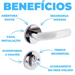 Fechadura para Porta Externa Perfil Redondo Aço Inox Polido Cromado | Aliança | Kit 10 Un - 3