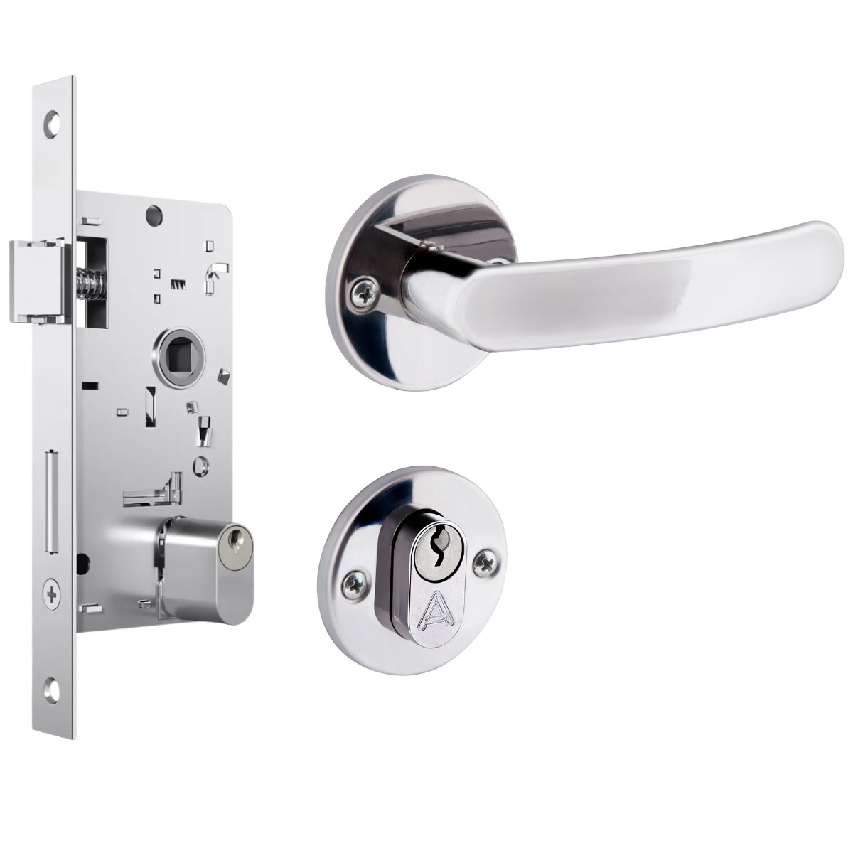 Fechadura para Porta Externa Perfil Redondo Aço Inox Polido Cromado | Aliança | Kit 10 Un - 8