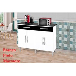 Balcao Madri Plus Branco Pret / Marm com 2 gavetas + 4 portas PASSE BEM - 5