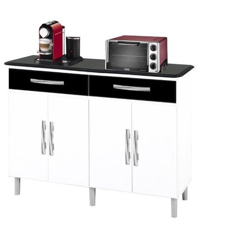 Balcao Madri Plus Branco Pret / Marm com 2 gavetas + 4 portas PASSE BEM