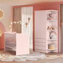 Ver imagem 1 de Quarto de Bebê Doce Sonho com Roupeiro 825 e Berço Simples 1 Qmovi Rosa Acetinado