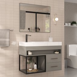 Conjunto Gabinete para Banheiro com Espelheira New 80 - 1