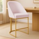 Ver imagem 2 de Banqueta Alta Bela Suede Rosa Bebê Base Metálica Industrial Dourado - Pallazio