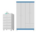 Ver imagem 1 de Guarda Roupa Infantil 4 Portas Com Cômoda 5 Gavetas Aquarela Branco Azul Clique Chique