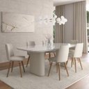 Ver imagem 1 de Mesa de Jantar Retangular com Vidro para 8 Lugares Lintz 219 cm Off White Fosco com PU Bege