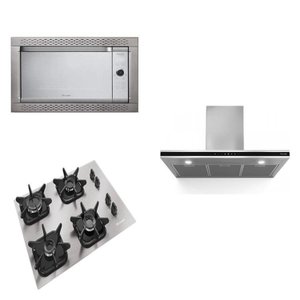 Conjunto Forno Decorato 44 Litros Cooktop 4 Bocas Aluminio Escovado Mcg4bk + Coifa Parede Plana 90cm