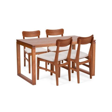 Conjunto Sala de Jantar Madeira Maciça Mesa 140cm Craft com 4 Cadeiras Olmo Garapa/Bege