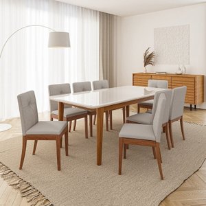 Conjunto Mesa de Jantar Tangará 210cm e 8 Cadeiras Estofadas Tiê Maxx Cabecasa Madeiramadeira