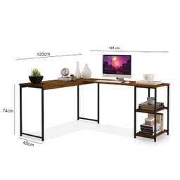 Mesa em L com Prateleira Office em Mdf Estilo Industrial Klm Store - 3