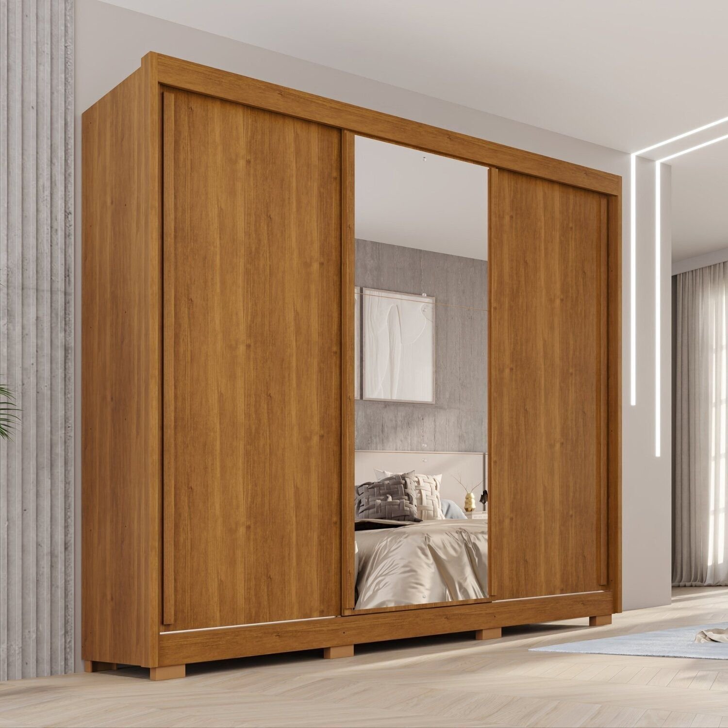 Guarda-Roupa Casal com Espelho 3 Portas 4 Gavetas 100% MDF Ipanema