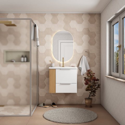 Gabinete para Banheiro com Nicho Lateral Cosmos Branco/Jequitibá