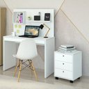 Ver imagem 1 de Conjunto 2 Peças com Escrivaninha Moderna com Painel e Nicho e Gaveteiro Organizador com 3 Gavetas Branco Artany
