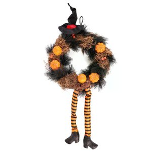 Guirlanda Pernas de Bruxa Preto e Laranja Halloween