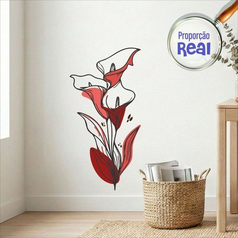 Adesivo Floral Boho Vermelho Estilo Nórdico 45x90 Minimalista Mod.04