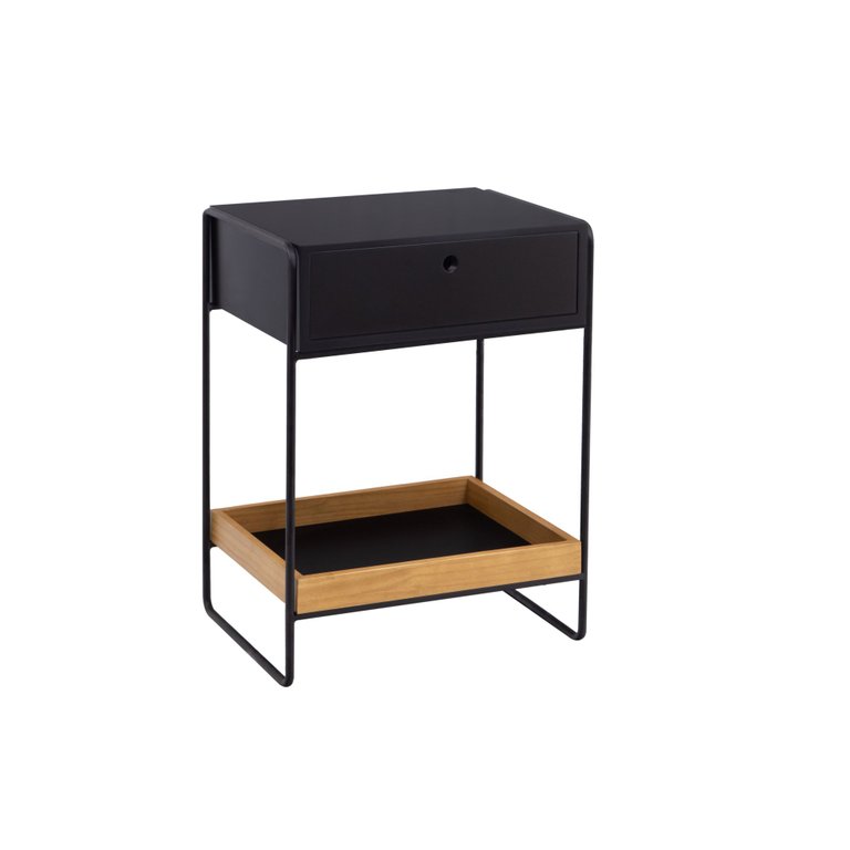 Mesa Cabeceira Liz Apoio Cama Quarto Mesinha Canto Studio Metal Madeira Preto