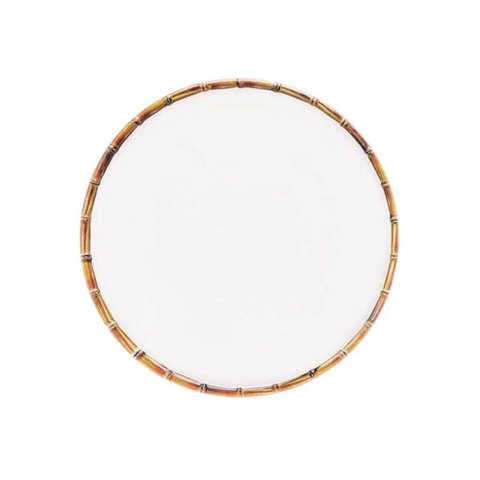 Jogo 4 Pratos Raso 27cm Borda de Bambu Melamina Branco