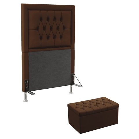 Kit Cabeceira Decorativa Para Cama Box Pegasus e Calçadeira Sagitarius 90 Solteiro Couro Artificial 