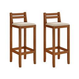 Conjunto 2 Banquetas em Madeira Maciça Alta 98 Cm com Encosto Ibiza - Malbec Assento Off White - 2