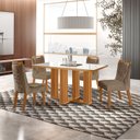 Ver imagem 1 de Conjunto de Jantar Mesa Florença 120CMX80CM Tampo MDF e Vidro com 4 Cadeiras Atena Marrom/Castanho Cinamomo/Pena Caramelo/Off White