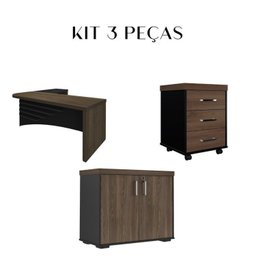 Kit 3 Peças com Mesa para Escritório Diretor em L Tamburato, Armário Baixo e Gaveteiro com Chave - 4
