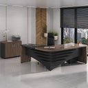 Ver imagem 2 de Conjunto 3 Peças com Mesa para Escritório Diretor em L Tamburato, Armário Baixo e Gaveteiro com Chave Charuto Preto Artany