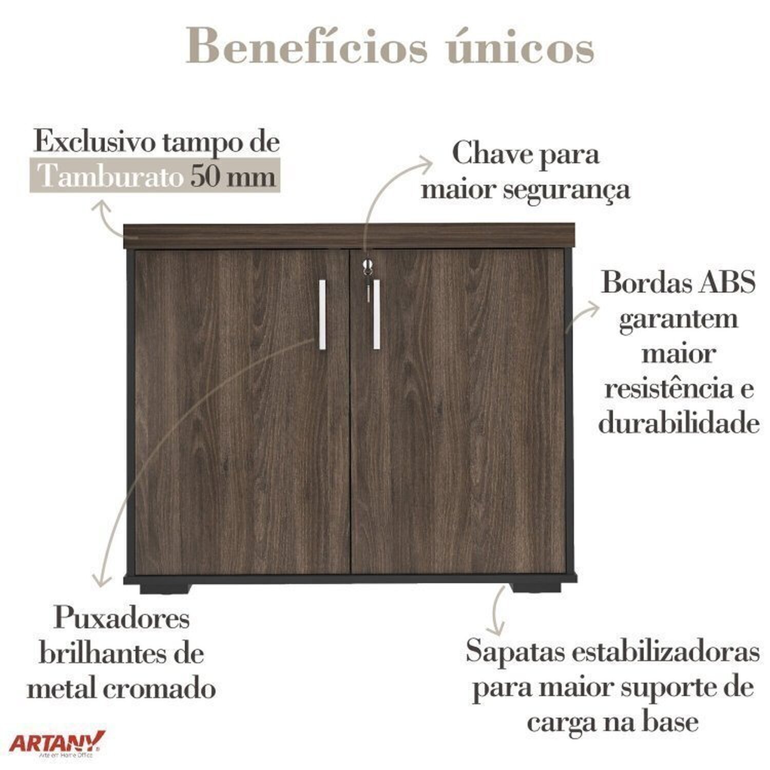 Kit 3 Peças com Mesa para Escritório Diretor em L Tamburato, Armário Baixo e Gaveteiro com Chave - 12