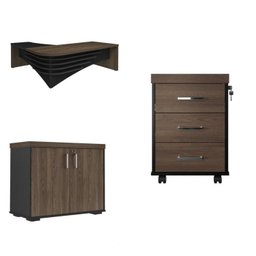 Kit 3 Peças com Mesa para Escritório Diretor em L Tamburato, Armário Baixo e Gaveteiro com Chave - 2