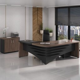 Kit 3 Peças com Mesa para Escritório Diretor em L Tamburato, Armário Baixo e Gaveteiro com Chave - 3