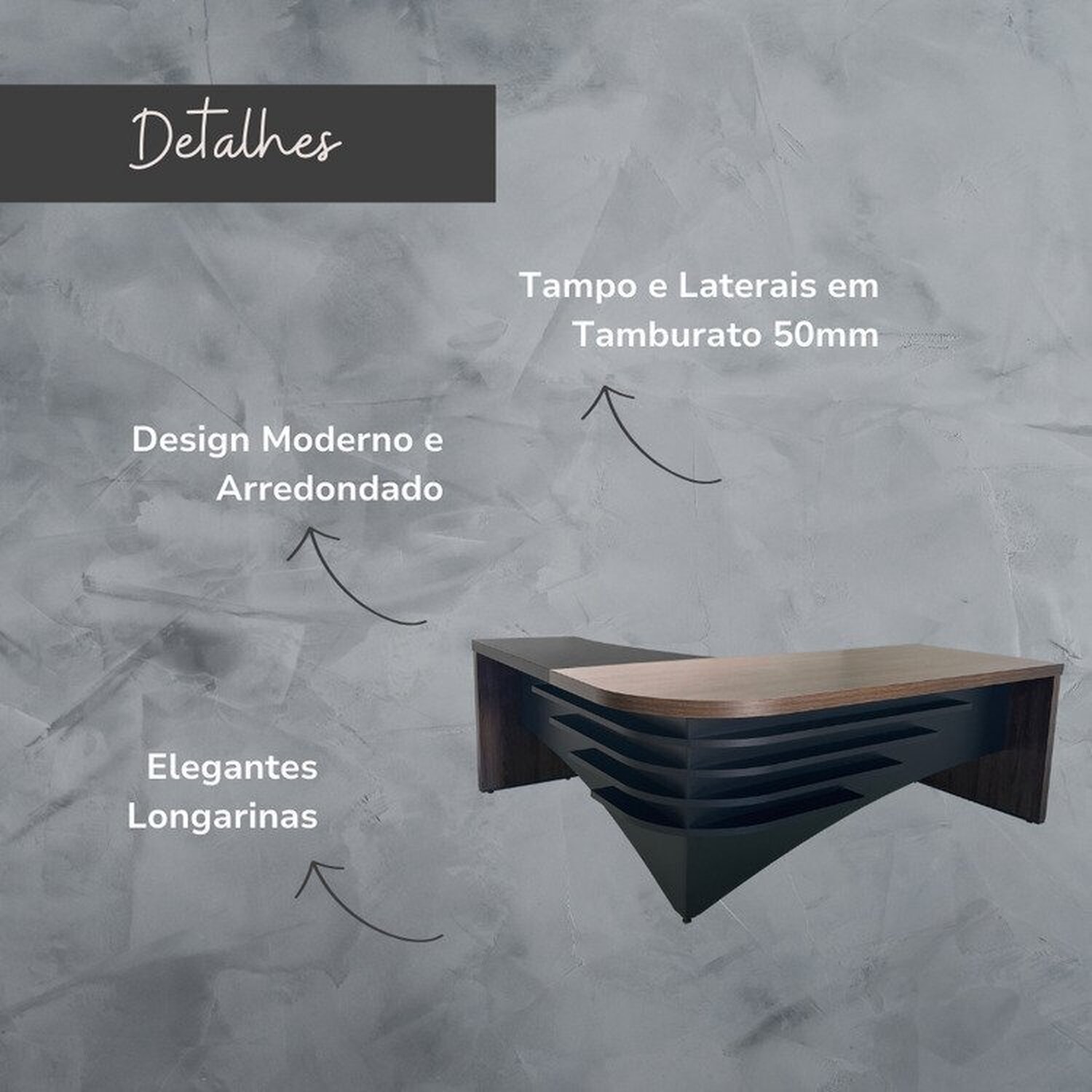 Kit 3 Peças com Mesa para Escritório Diretor em L Tamburato, Armário Baixo e Gaveteiro com Chave - 14