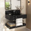 Ver imagem 1 de Bancada de Porcelanato para Banheiro com Toalheiro e Cuba Esculpida 70cm Ripy Yescasa Preto