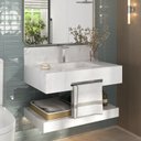 Ver imagem 1 de Bancada de Porcelanato para Banheiro com Toalheiro e Cuba Esculpida 70cm Ripy Yescasa Branco/Calacata