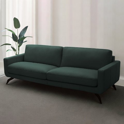 Sofá Decorativo Thalia 3 Lugares Sala de Estar 210cm Pés em Aço Couro Verde Musgo G88 - Gran Belo