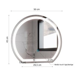Gabinete Harley 1 Gaveta e Espelho Redondo Led 50cm Bivolt Nature/off White - 4