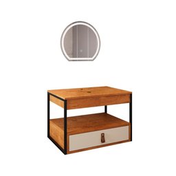 Gabinete Harley 1 Gaveta e Espelho Redondo Led 50cm Bivolt Nature/off White - 1