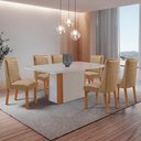 Ver imagem 1 de Mesa de Jantar Isadora 180cm Tampo MDF Vidro Canto Copo com 6 Cadeiras Carolina