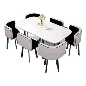 Mesa de Jantar Minimalista com 6 Cadeiras Compacta 145cm:bicolor/branco e Preto