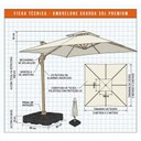 Ver imagem 3 de Ombrelone Guarda Sol Premium Aluminio Branco 3x3m c/ Base de 120L