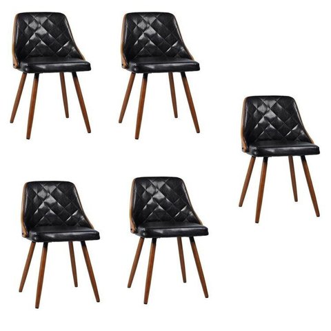 Kit 5 Cadeiras para Sala de Jantar Estofadas Milão Prata/Preto