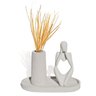 Kit 3pçs Decoração Estátua Pensadora Garrafa Tubo e Bandeja - Cinza - 1