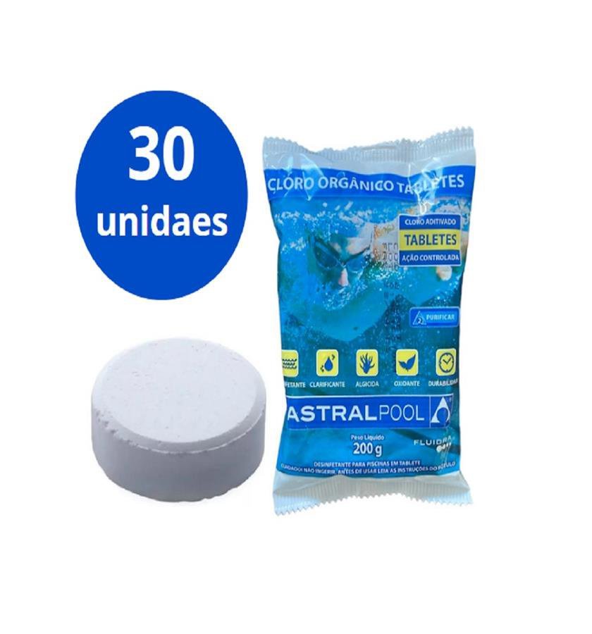 Kit 30 Pastilhas Cloro Orgânico 200g Astralpool Piscina