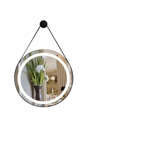 Espelho Redondo com Luz de Led e Alça 90cm Touch Screen Branco Frio