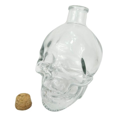 Kit 4 Frascos Garrafa Caveira de Vidro com Rolha para Decoração 450ml