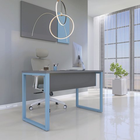 Mesa Madeira M150/60P25TUB 150cm Industrial Grafito e Azul Dali Cinza