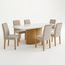 Ver imagem 2 de Conjunto de Mesa de Jantar 6 Lugares com Tampo de Vidro Cinamomo e Off White