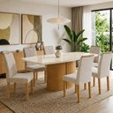 Ver imagem 1 de Conjunto de Mesa de Jantar 6 Lugares com Tampo de Vidro Cinamomo e Off White