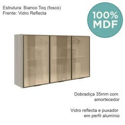 Armario Aereo 3 Portas Vidro Mdf 120 Cm Kali 1219763 Bianco Toq Nicioli - 4